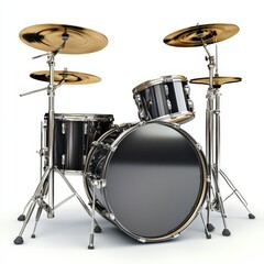 Fototapeta premium Black and Silver Drum Set with Cymbals on White Background