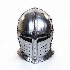 Polished Silver Knight Helmet Display on White Backdrop