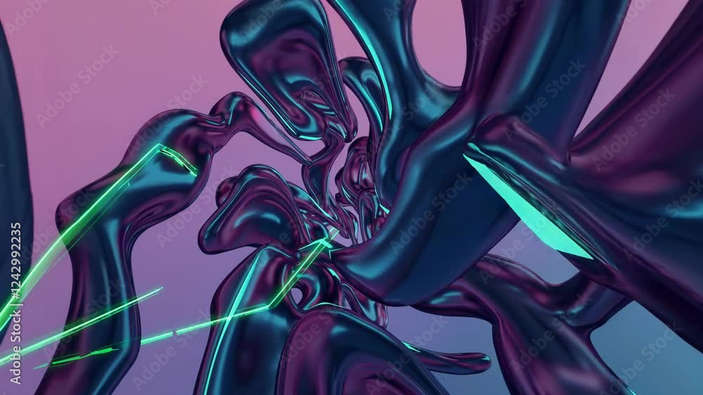 Leinwandbilder an abstract digital scene where fluid, organic shapes merge with crisp geometric patterns.