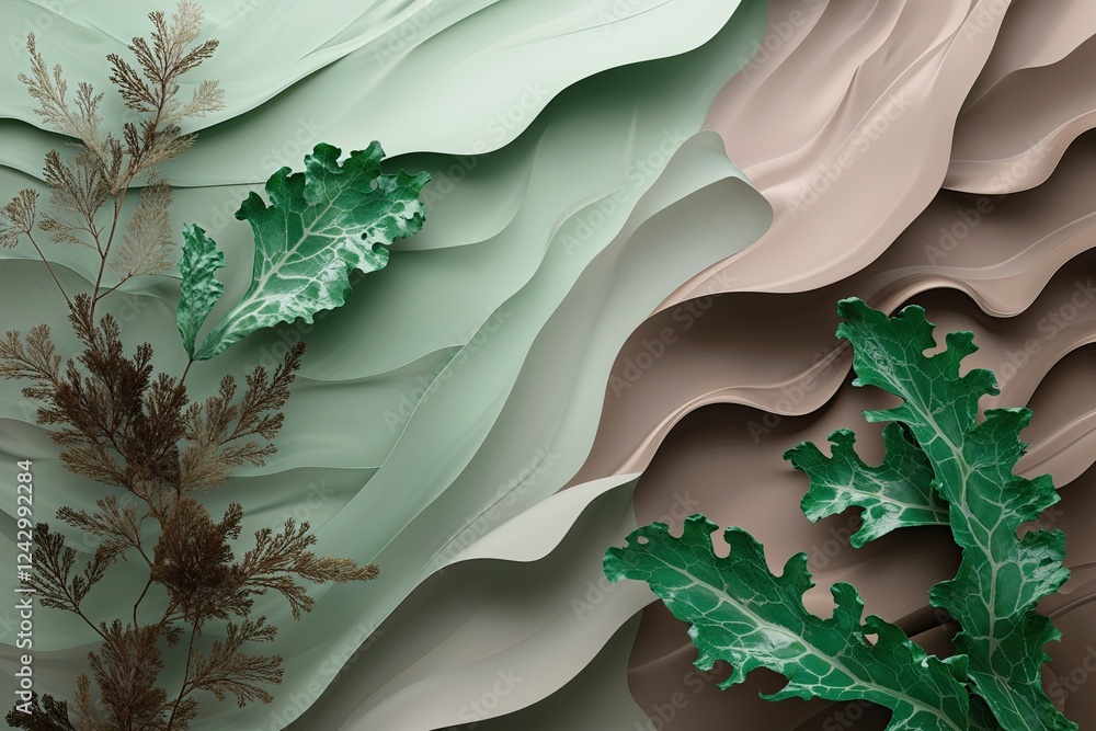 Poster bright elegant abstract background with jade seaweed and taupe gradient texture