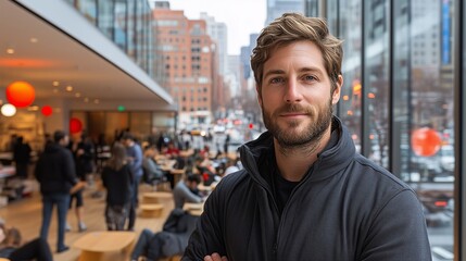 Obraz premium Confident Man in Modern Cafe