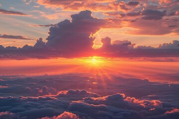 Fototapeta premium Vibrant Sunset with Cloudscape and Soft Sunbeams