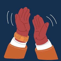 Obraz premium Cartoon vector illustration of hands clapping, symbolizing applause, appreciation, and recognition over dark background