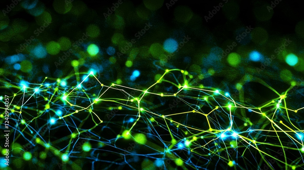 Poster advanced network lines create a technological grid. blue and green connectivity theme.