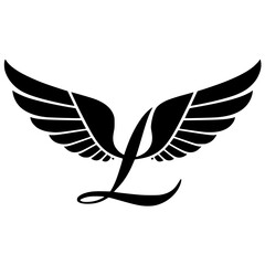Fototapeta premium Winged Letter L Black Logo Design, Black letter L with symmetrical wings, creating a bold and stylish logo. Perfect for branding, aviation, business, sports, or creative identity. 