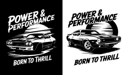 Unleash your passion for speed with our "Power & Performance - Born to Thrill" T-shirt! Featuring stunning vintage car graphics, this design is perfect for automotive enthusiasts 