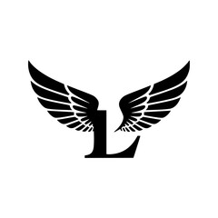 Fototapeta premium Winged Letter L Black Logo Design, Black letter L with symmetrical wings, creating a bold and stylish logo. Perfect for branding, aviation, business, sports, or creative identity. 