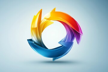 Illustration of an abstract 3D arrow forming a circular logo., Generative AI