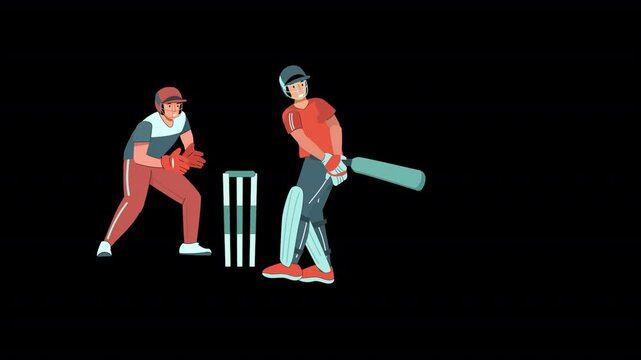 Create engaging cricket visuals with this flat animation scene, featuring animated players and cricket scenes.