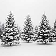 Winter Wonderland: Snow-laden pine trees create a serene winter landscape, evoking a sense of tranquility and seasonal beauty.