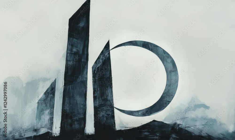 Poster exploring geometric abstraction in monochrome architectural designs through modern art forms