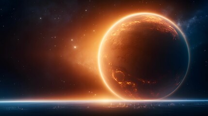 Fototapeta premium A stunning cosmic scene featuring a glowing planet set against a backdrop of stars and ethereal light effects.