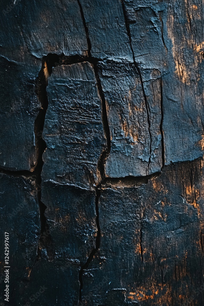 Aufkleber Dark wood texture with deep cracks forming abstract pattern