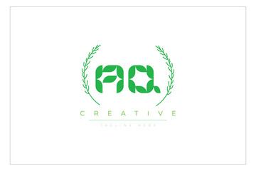AQ letters eco logo with leaf. Fresh nature and healthy leaf logo design.