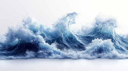 Obraz premium Dynamic ocean waves crashing on a serene white background, powerful nature's force