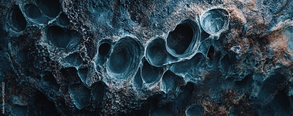 Aufkleber Dark blue rock showing erosion creating abstract circular patterns