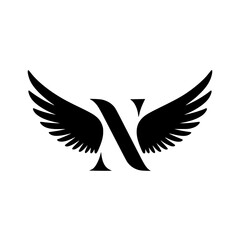 Obraz premium Winged Letter N Black Logo Design , Black letter N with symmetrical wings, forming a stylish and elegant logo. Ideal for branding, aviation, business, sports, or creative identity. 