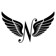 Fototapeta premium Winged Letter N Black Logo Design , Black letter N with symmetrical wings, forming a stylish and elegant logo. Ideal for branding, aviation, business, sports, or creative identity. 