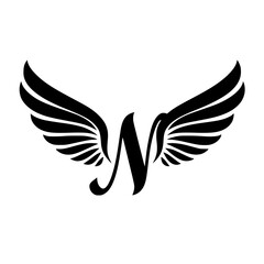 Fototapeta premium Winged Letter N Black Logo Design , Black letter N with symmetrical wings, forming a stylish and elegant logo. Ideal for branding, aviation, business, sports, or creative identity. 