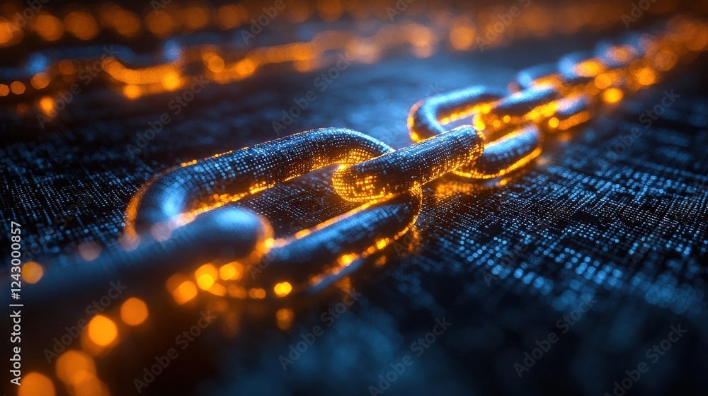 Aufkleber glowing digital chain links on a dark background symbolizing security and connectivity