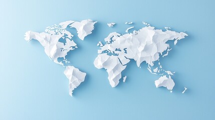 A modern minimalist design of a simplified white world map on a blue background, suitable for educational and marketing applications, excellent for presentations and infographics