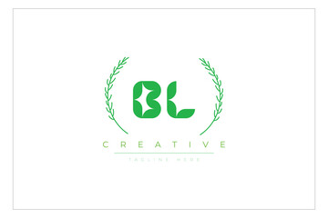 BL letters eco logo with leaf. Fresh nature and healthy leaf logo design.