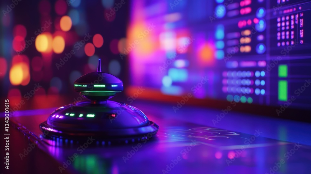 Poster futuristic control device in a neon-lit tech environment
