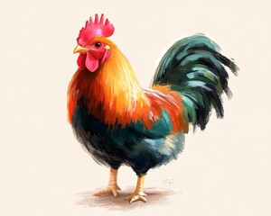 Fototapeta premium High-Contrast Rooster Illustrations for Contemporary Logo Design Colorful Rooster Illustration in Bold Brushstroke Style
