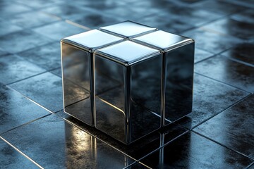 Abstract cube with reflections, 3D render, Generative AI