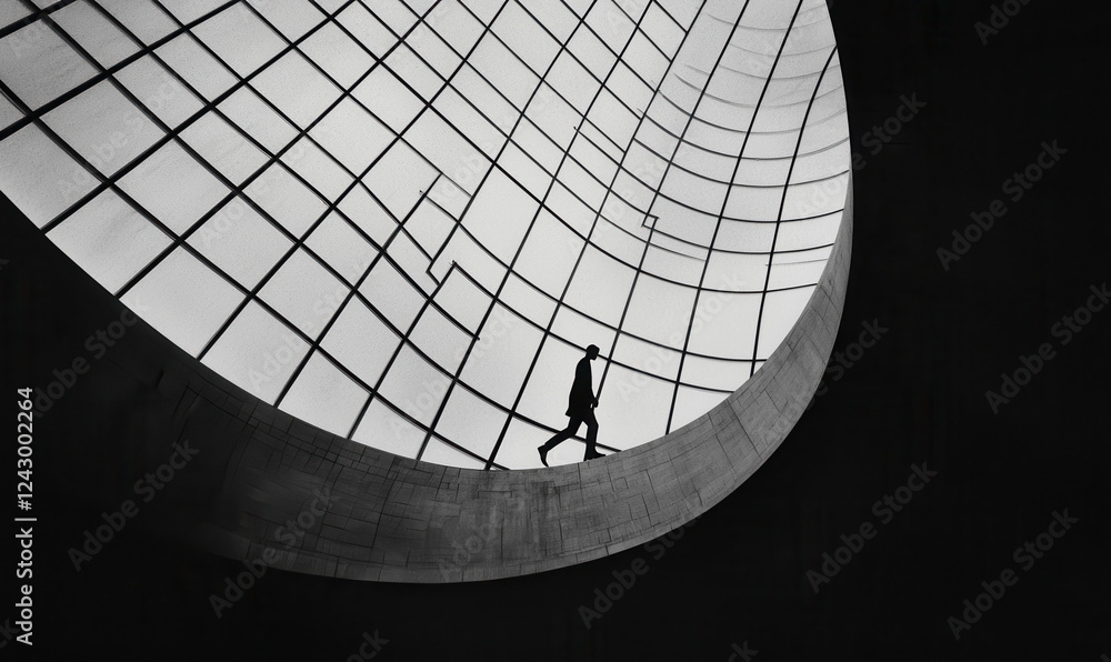 Poster dynamic urban architecture and silhouette in modern black and white interior design aesthetic with a