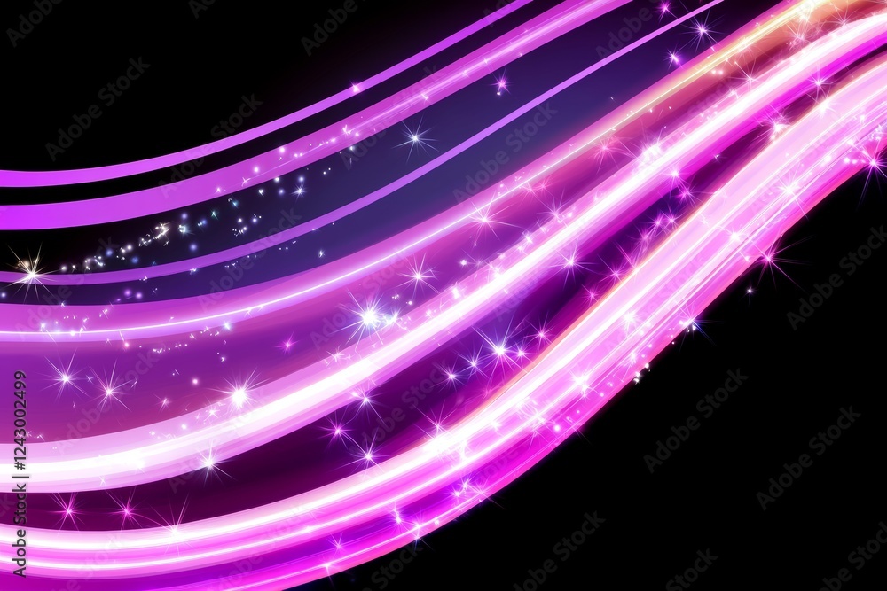 Poster stock dynamic particles form a sound wave flowing over a dark background