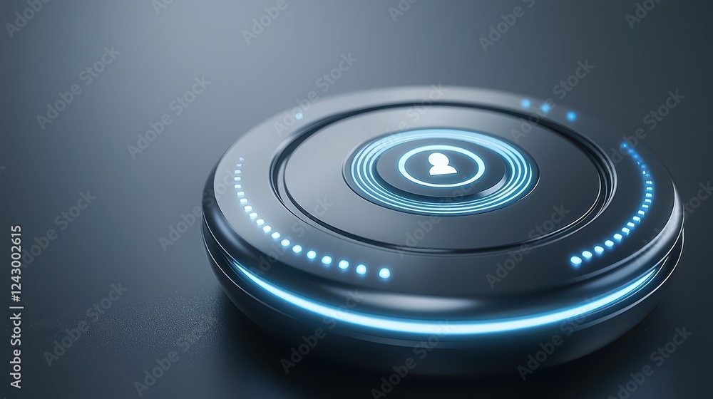 Poster glowing button, illuminating power and control in modern technology interface design