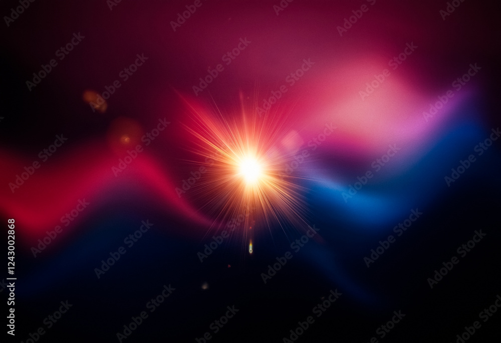 Poster abstract background of a dark gradient with grainy texture and blue and red waves.