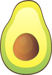 Half cut fresh fruit avocado cartoon illustration image