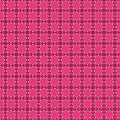 Abstract geometric, checkered, floral grid fabric pattern Pink red magenta mosaic flowers