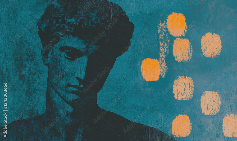 Aufkleber abstract expression of classical statue with vibrant contrasts and texture in modern art design