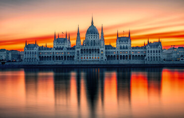 Hungarian parliament building in budapest ar sunrise