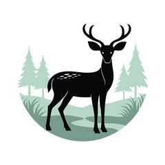  a deer silhouette with a subtle forest scene inside