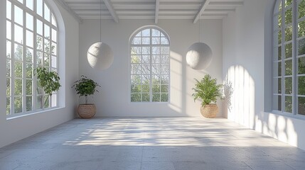 An empty office space featuring a bare wall, ideal for showcasing your logo design, creating a minimalist and professional atmosphere