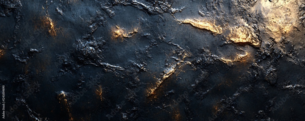 Aufkleber dark and textured metallic background with golden cracks