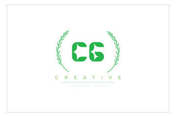 CG letters eco logo with leaf. Fresh nature and healthy leaf logo design.