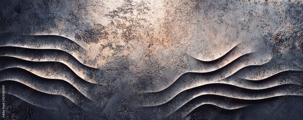 Poster abstract metallic background with wavy relief pattern and grunge texture