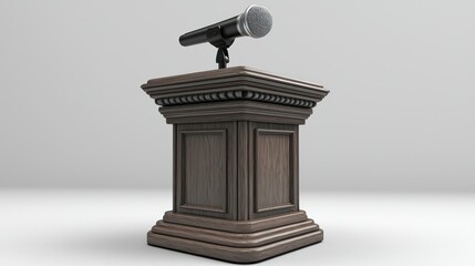 Fototapeta premium Wooden podium microphone presentation studio backdrop