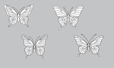 Collection of butterfly silhouettes, vector illustration on a white background.