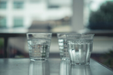 Refreshing cool water at coffee shop. Close up