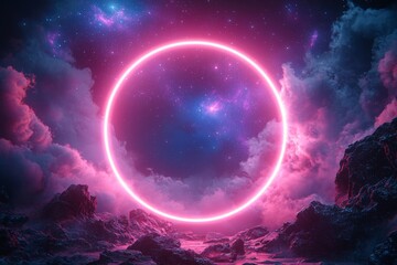 Alien Planet sci-fi outer space encounter wallpaper generated by AI illustration with copy spac