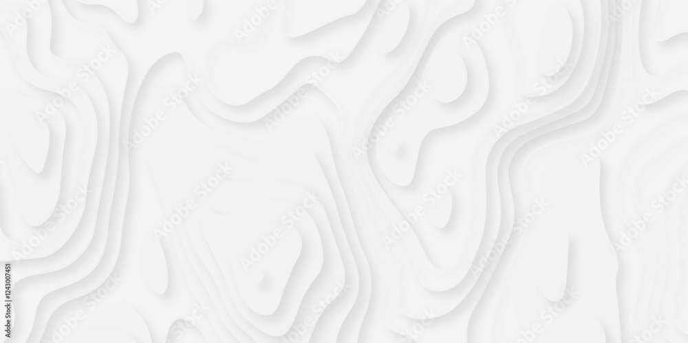 Poster abstract white paper cut background with lines. background of the topographic map. white wave paper 