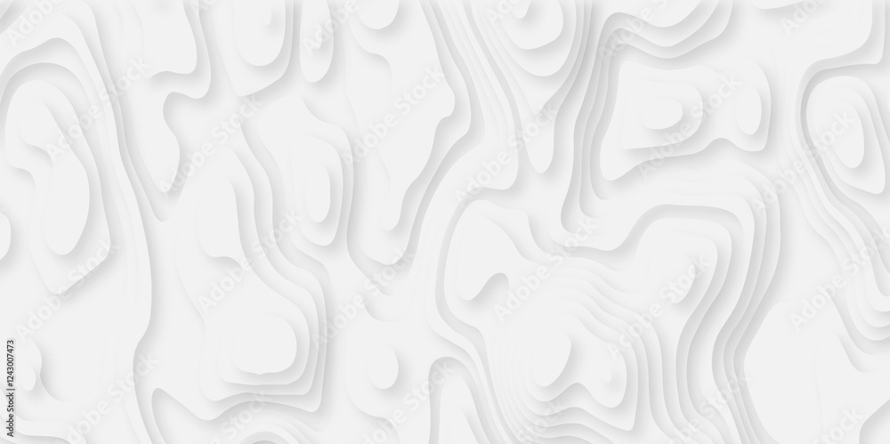 Poster abstract white paper cut background with lines. background of the topographic map. white wave paper 
