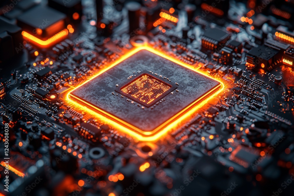 Poster Abstract science and technology background featuring shiny connection elements and a sci-fi interface. Tech abstraction wallpaper. Generated AI