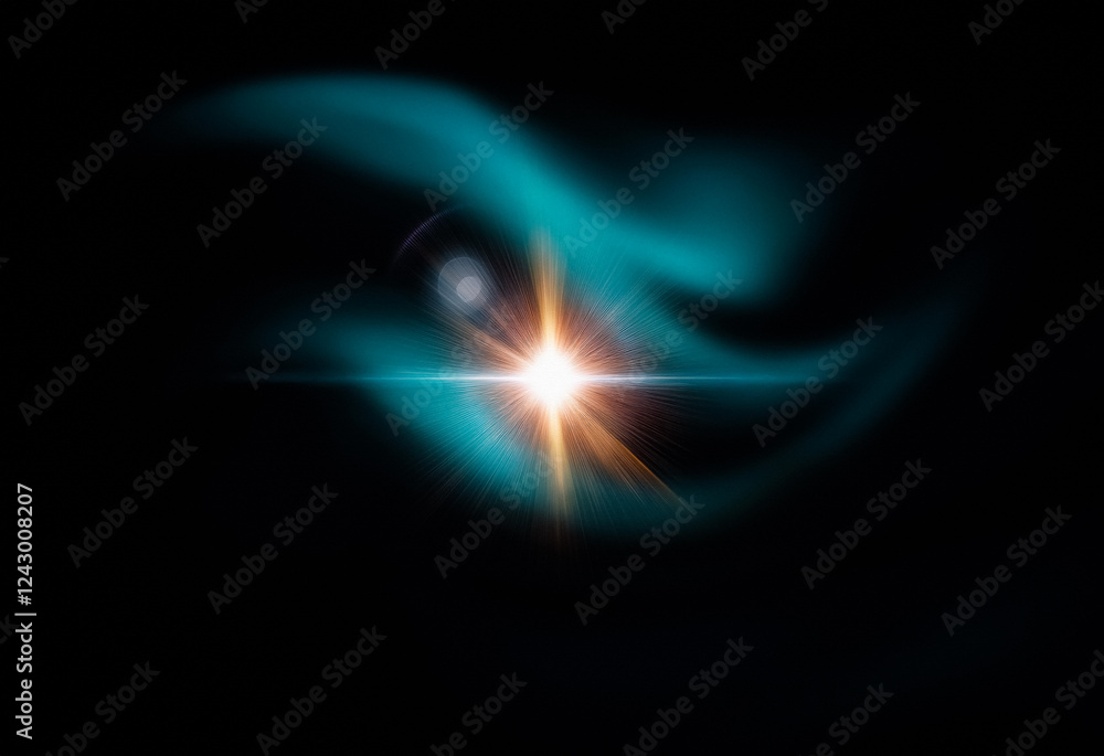 Poster abstract design with a grainy, teal gradient in the shape of a wave against a black background.